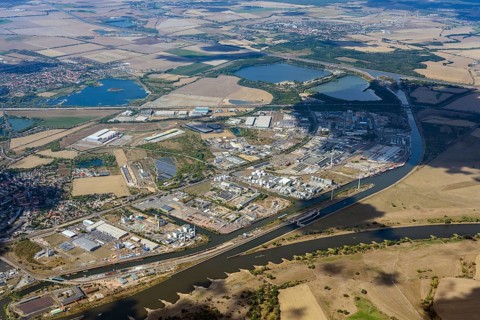 Aerial view of Magdeburg harbour