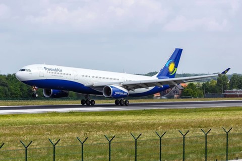 An Airbus A330-300 aircraft of RwandAir with registration number 9XR-WP at Brussels Airport