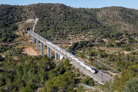 Talgo 250 high-speed train of RENFE on the line Madrid