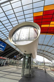 Futuristic bus station with glass roof