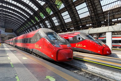 Italo ETR 675 Pendolino high speed trains of Nuovo Trasporto Viaggiatori NTV at Milano Centrale station in Milan