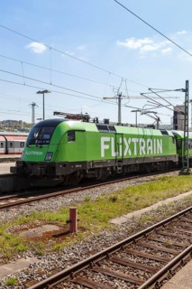 Flixtrain train at the main station in Stuttgart