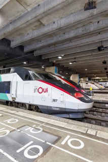 TGV trains SNCF high speed train at Gare Montparnasse station in Paris