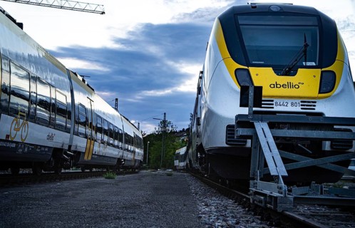 Trains stand on sidings