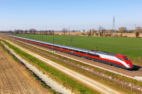 Frecciarossa FS ETR 500 high-speed train of Trenitalia on the Milan