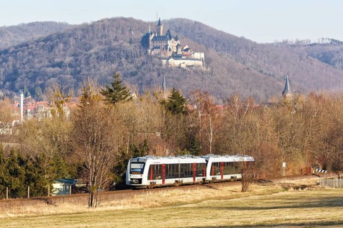 Regional train Regional train of Abellio of the type Alstom Coradia LINT near Wernigerode