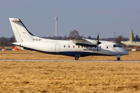 A Fairchild Dornier 328 Private Wings aircraft with registration D-CLAY at Stuttgart Airport