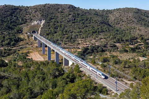 AVE Siemens Velaro high-speed train of RENFE on the line Madrid