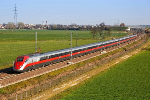Frecciarossa FS ETR 500 high-speed train of Trenitalia on the Milan
