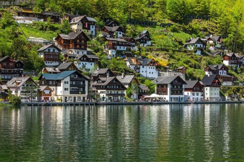 Austrian tourist destination Hallstatt village on Hallstatter See in Austrian alps. Salzkammergut region