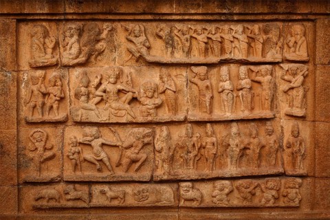 Ancient bas relief. Brihadishwara Temple. Tanjore