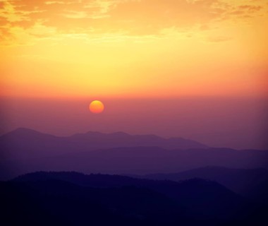 Vintage retro effect filtered hipster style travel image of sunset in Himalayas. Shimla