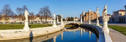 Prato Della Valle square with statues travel city panorama in Padua