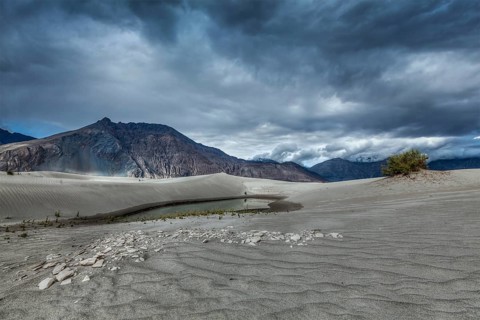 High dynamic range image of sand dunes in Himalayas. Hunder