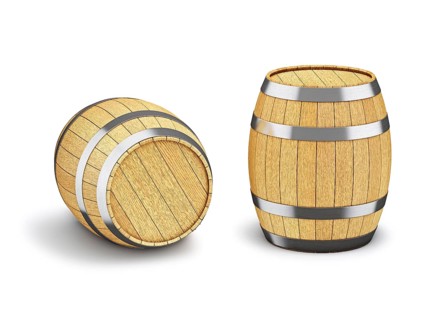 Wooden oak brandy wine beer barrels isolated on white background