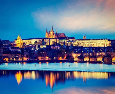 Vintage retro hipster style travel image of travel Prague Europe concept background
