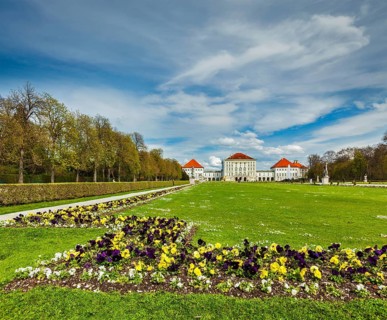 Grand Parterre and the rear view of the Nymphenburg Palace. Munich