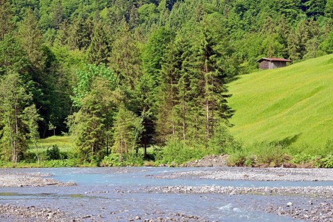 View of the Stillach river landscape