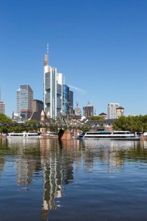 Skyline with River Main Eiserner Steg Bridge Travel in Frankfurt