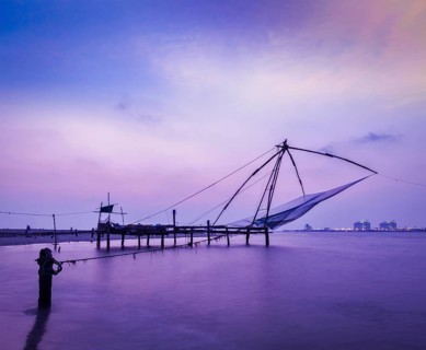 Kochi chinese fishnets on sunset. Fort Kochin