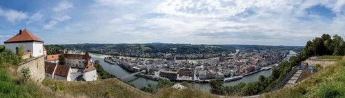 View from the Veste Oberhaus of the old town between the Inn and the Danube