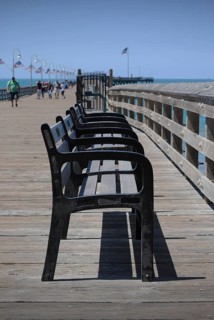 Side view of benches in Ventura Pier