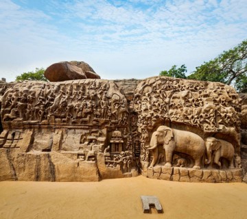 Descent of the Ganges and Arjuna's Penance ancient stone sculpture