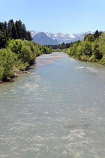 View over the Iller to the Allgaeu mountains