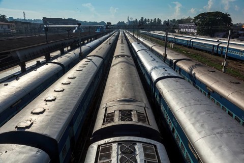 Trains at train station. Trivandrum