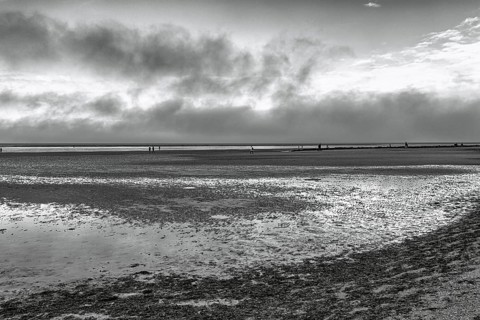 View of the dreary Wadden Sea in autumn