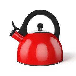 Red stovetop whistling kettle isolated on white background