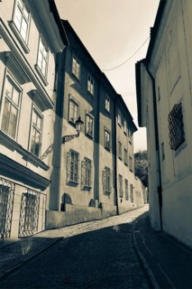 Prague street. Black and white split tone image