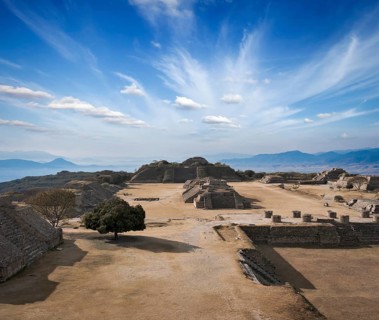 Ancient ruins on plateau Monte Alban in Mexico
