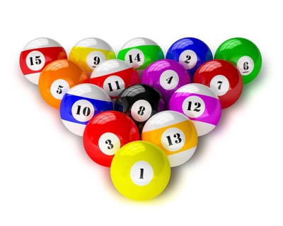 Set of billiard american pool balls isolated on white background