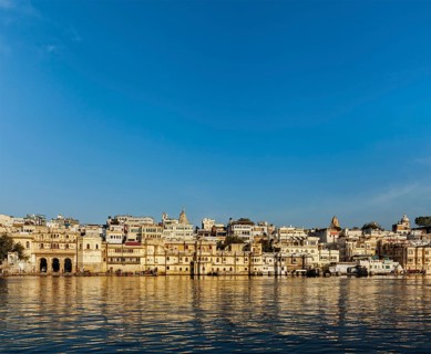 Udaipur houses and ghats on lake Pichola. Udaipur