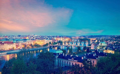 Vintage retro hipster style travel image of travel Prague concept background