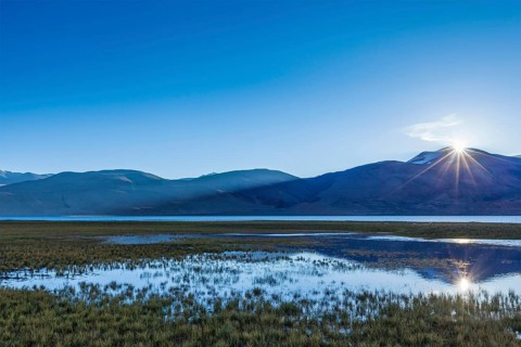 Lake Tso Moriri in Himalayas on sunrise. Ladakh