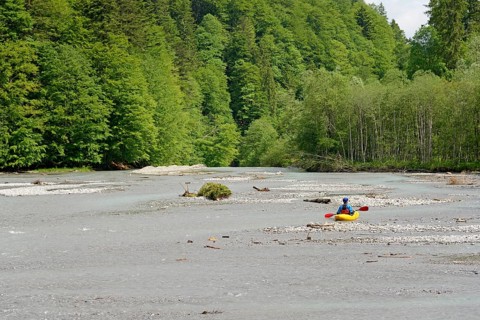 View of the river landscape of the Stillach