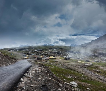 Road in Himalayas on top of Rohtang La pass
