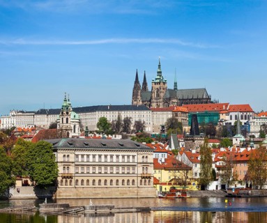View of Charles bridge over Vltava river and Gradchany