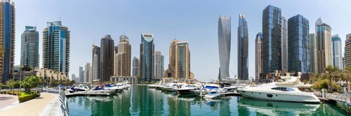 Dubai Marina Yacht Harbour Skyline Architecture Vacation Panorama in Dubai