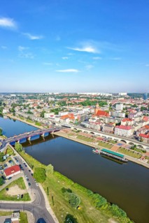 Aerial view of Landsberg an der Warthe town on the river in Gorzow Wielkopolski