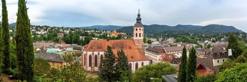 View of the city of Baden-Baden in the Black Forest with church Panorama in Baden-Baden