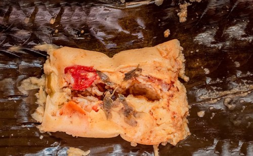 Top view of traditional Nacatamal served on banana leaf