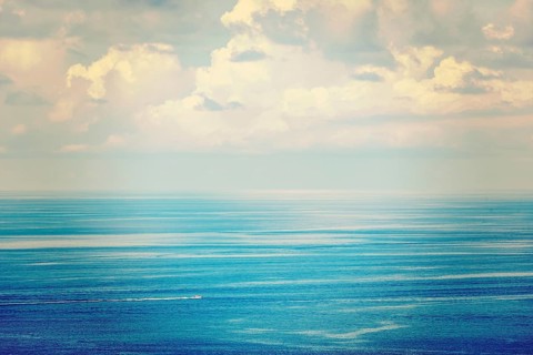 Vintage retro effect filtered hipster style travel image of speeding boat in blue sea. Andaman Sea