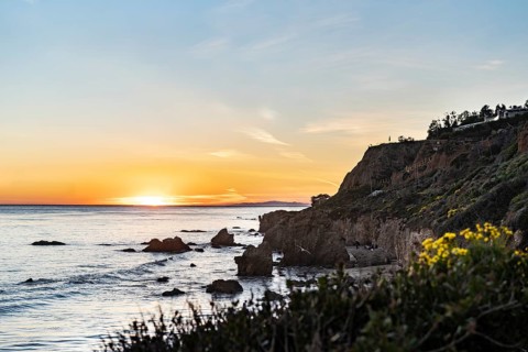 Sunset by the ocean at El Matador Beach Malibu
