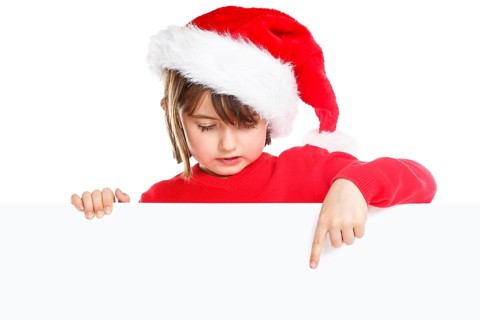 Christmas Child Girl Father Christmas Show Sign copy space Copyspace Freisteller Freiraum in Stuttgart