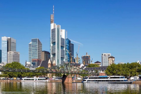 Skyline with River Main Eiserner Steg Bridge Travel in Frankfurt
