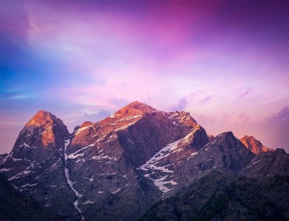 Sunset in Himalayas. Sangla valley