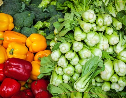 Vegetables in Asian market close up bell peppers